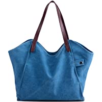  - LOSMILE Mujer Bolsos de mano lona bolsos de hombro Bolsos totes Bolsos bandolera Shoppers Bolsa de playa. (Azul)